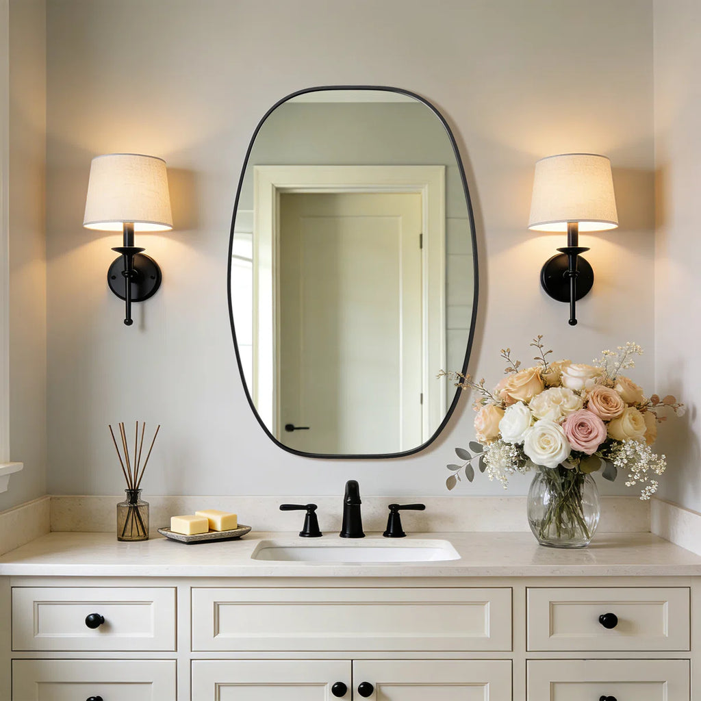 Oval Bathroom Vanity Mirror with Brushed Aluminum Alloy Frame, Decorative Wall Mirror, Horizontal or Vertical Mount for Bathroom, Bedroom, Living Room, Entryway