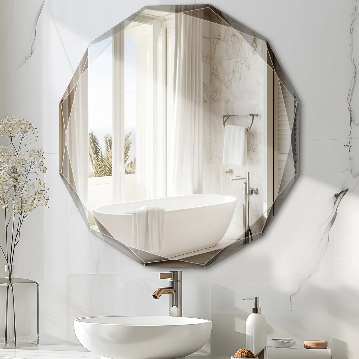 Beveled Frameless Bathroom Vanity Mirror Decorative Wall Accent Mirror