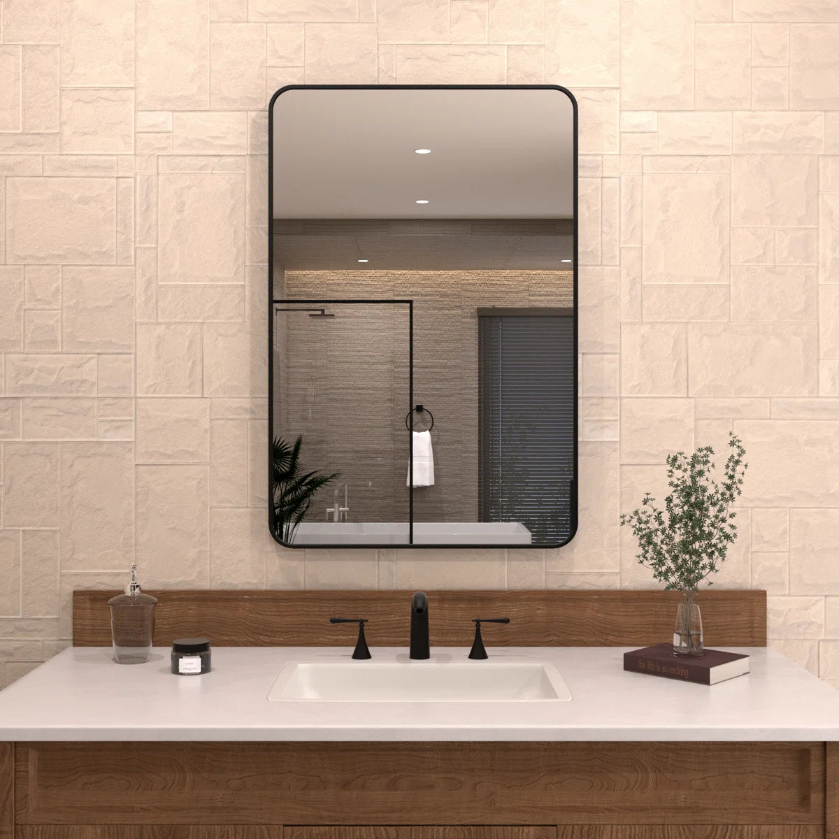 Cosy 24 in. W x 36 in. H Rectangular Modern Framed Wall Bathroom Vanity Mirror in Matte Black