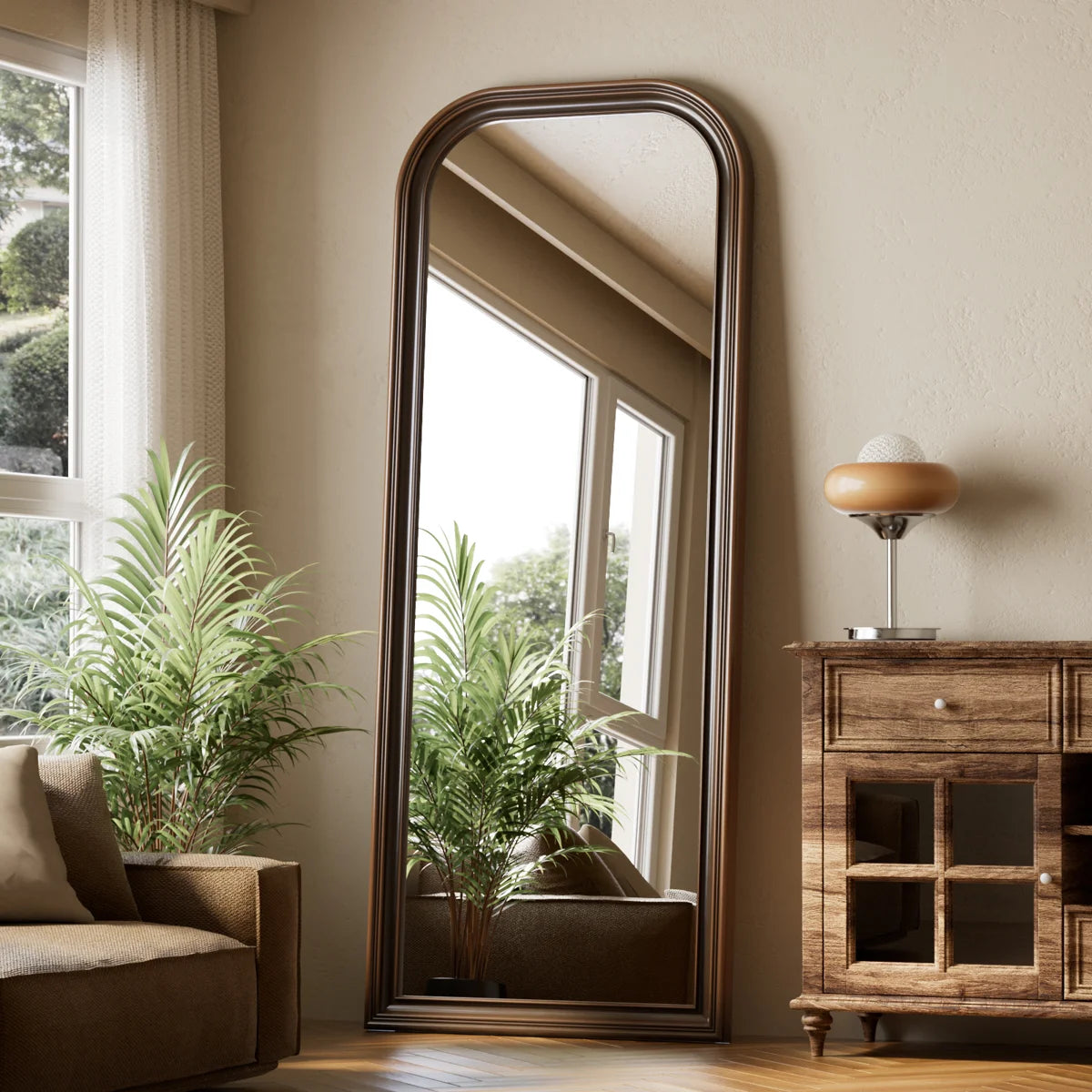 Oversized Vintage Full Length Mirror 28"X69" Arched Standing Floor Mirror Wall Mirror With PU Frame