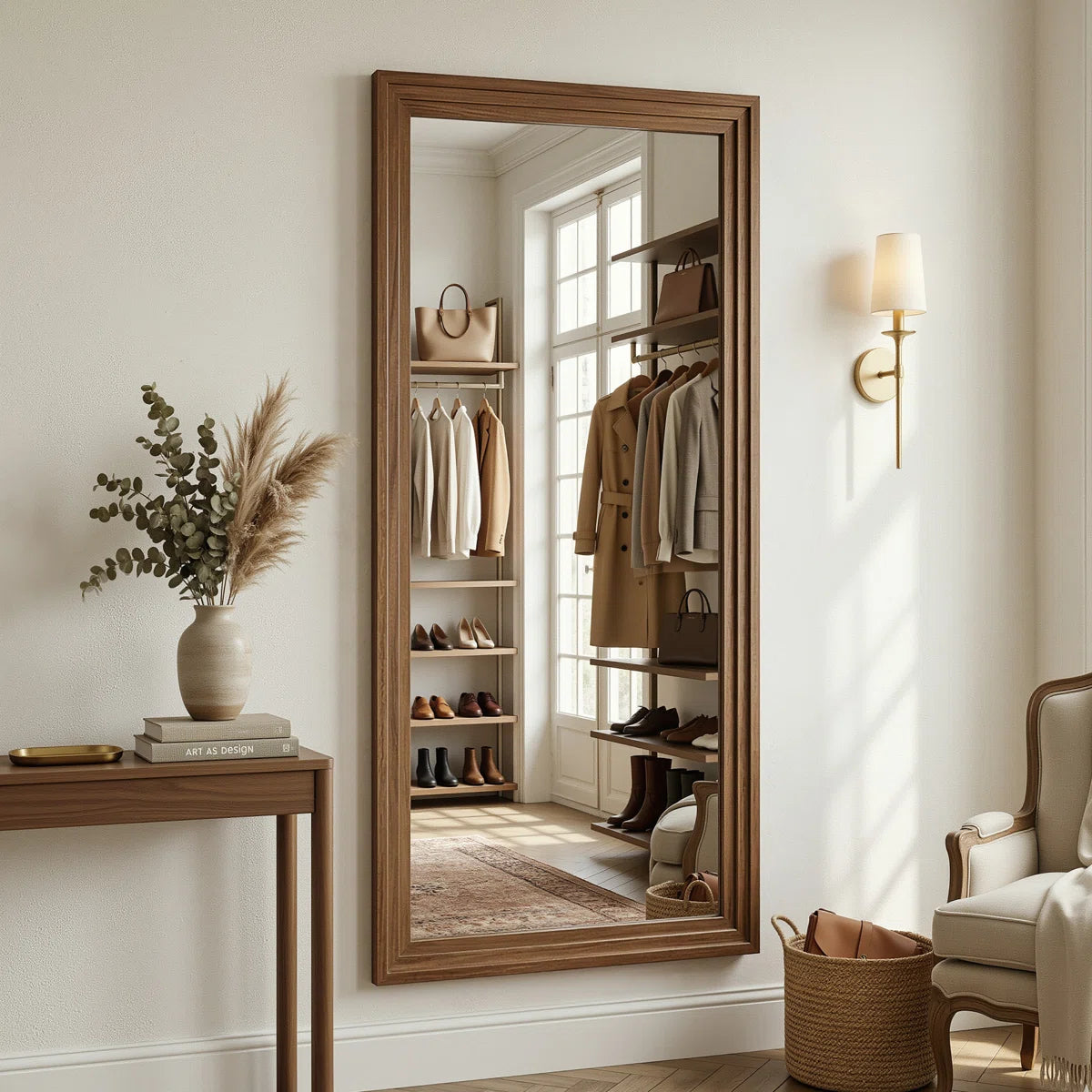 Wood Full Length Mirror Wooden Full Body Mirror with Stand