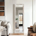 Elegant Full-Length Mirror With Washed White Frame - Durable Pine Wood, Freestanding Or Wall-Mounted Versatility For Bedroom, Living Room, And Entryway Decor