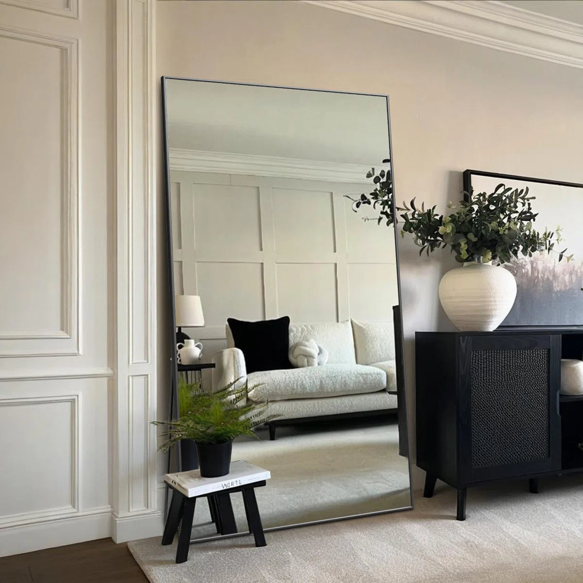 Oversized Rectangle Metal Framed Full Length Floor Mirror with Stand