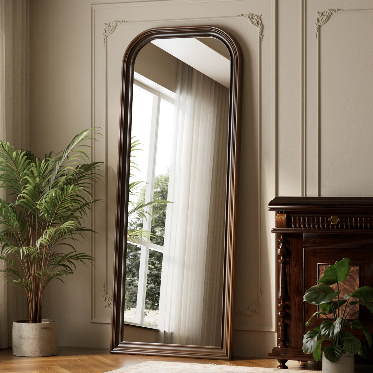 Oversized Vintage Full Length Mirror 28"X69" Arched Standing Floor Mirror Wall Mirror With PU Frame