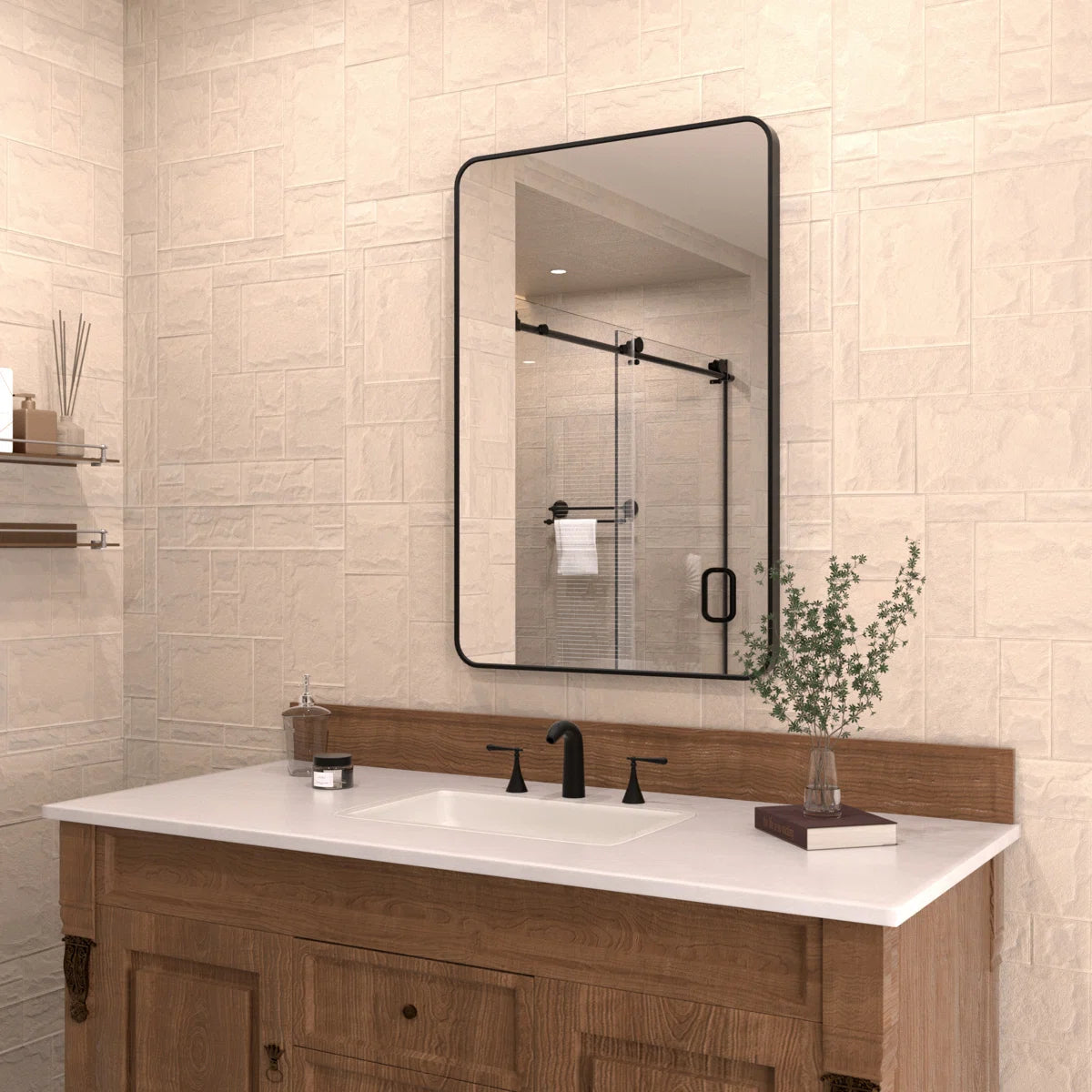 Cosy 24 in. W x 36 in. H Rectangular Modern Framed Wall Bathroom Vanity Mirror in Matte Black