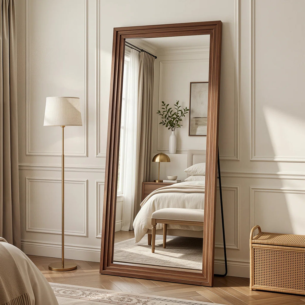 Wood Full Length Mirror Wooden Full Body Mirror with Stand