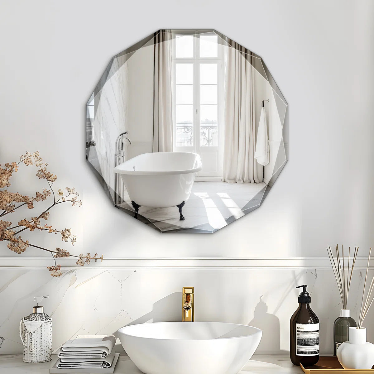 Beveled Frameless Bathroom Vanity Mirror Decorative Wall Accent Mirror