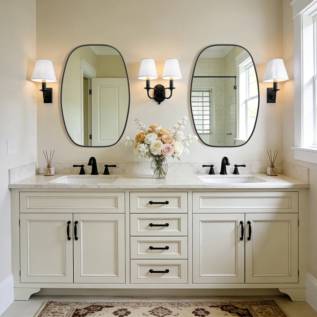 Oval Bathroom Vanity Mirror with Brushed Aluminum Alloy Frame, Decorative Wall Mirror, Horizontal or Vertical Mount for Bathroom, Bedroom, Living Room, Entryway