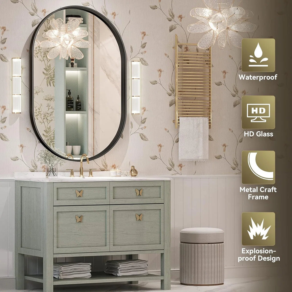 Axia 36''x24'' Metal Oval Pill-Shaped Wall Mirror for Bathroom, Living Room, Entryway