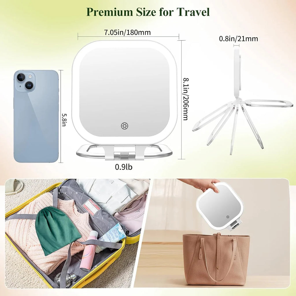 Lighted Travel Makeup Mirror – 10X Magnification, Rechargeable Double-Sided Vanity Mirror