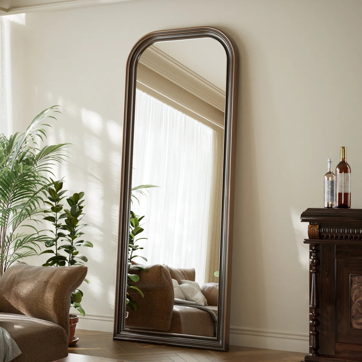 Oversized Vintage Full Length Mirror 28"X69" Arched Standing Floor Mirror Wall Mirror With PU Frame