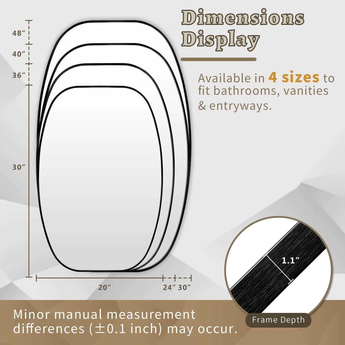 Oval Bathroom Vanity Mirror with Brushed Aluminum Alloy Frame, Decorative Wall Mirror, Horizontal or Vertical Mount for Bathroom, Bedroom, Living Room, Entryway