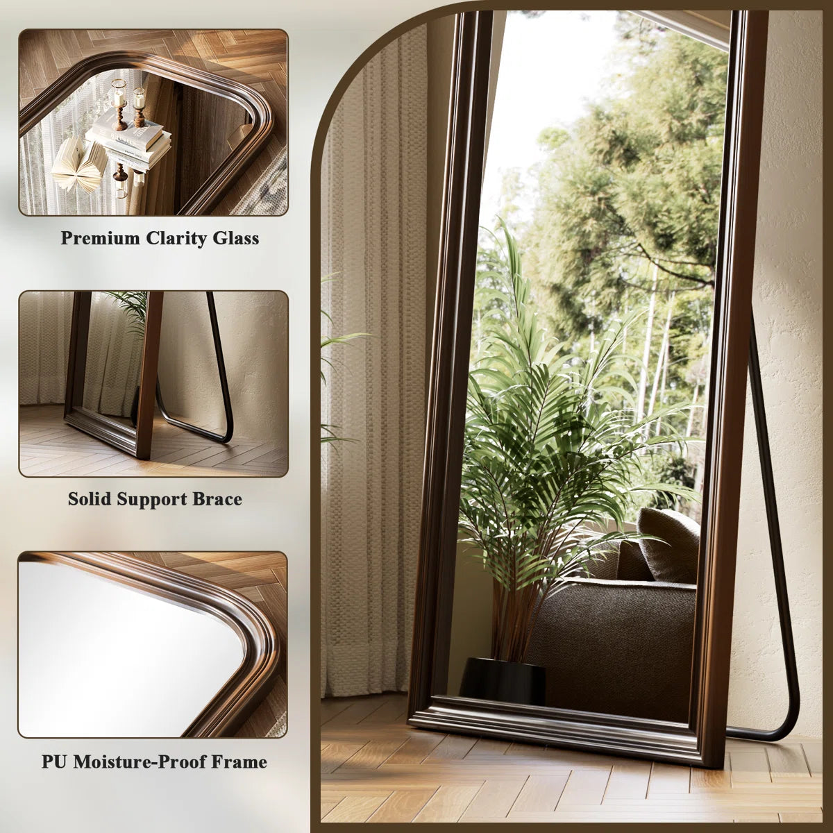 Oversized Vintage Full Length Mirror 28"X69" Arched Standing Floor Mirror Wall Mirror With PU Frame