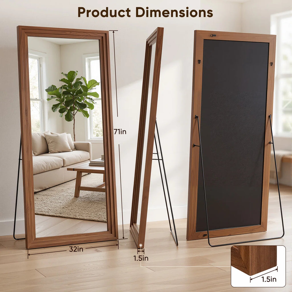Wood Full Length Mirror Wooden Full Body Mirror with Stand
