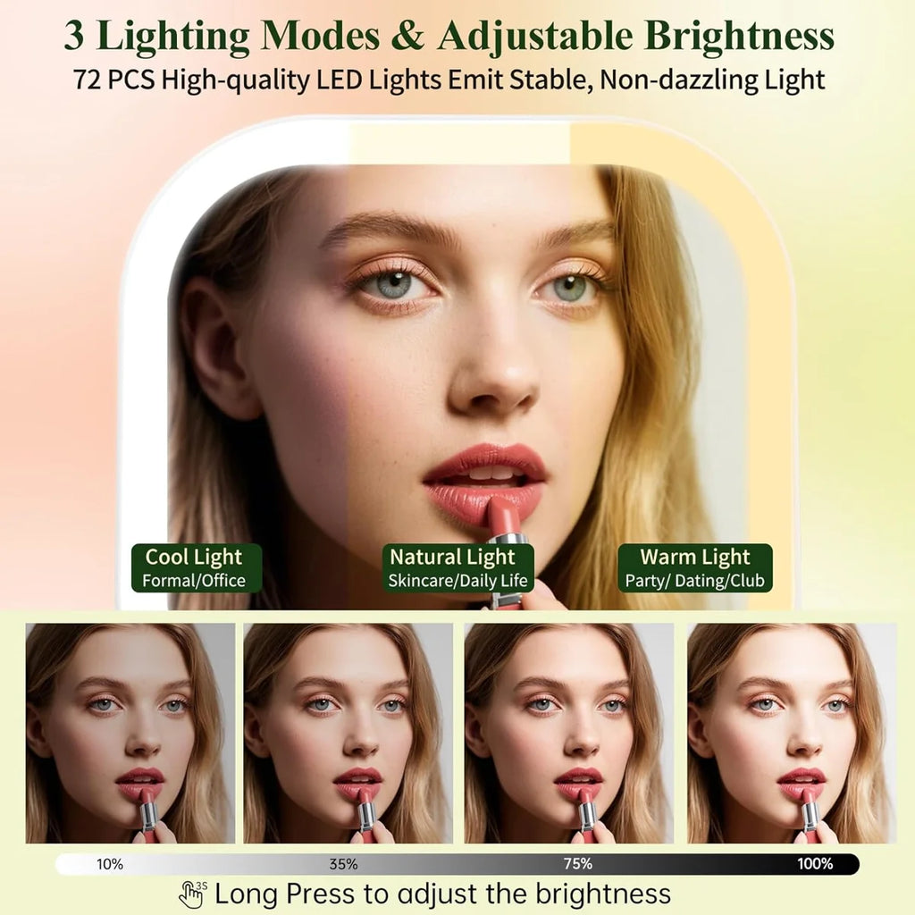 Lighted Travel Makeup Mirror – 10X Magnification, Rechargeable Double-Sided Vanity Mirror