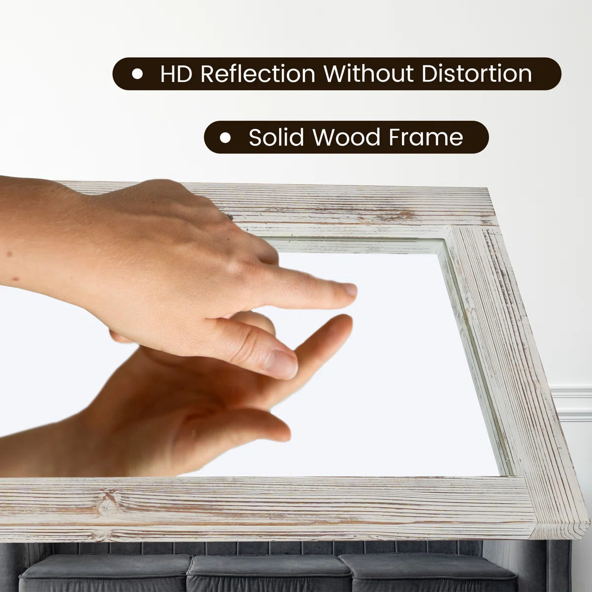 Elegant Full-Length Mirror With Washed White Frame - Durable Pine Wood, Freestanding Or Wall-Mounted Versatility For Bedroom, Living Room, And Entryway Decor