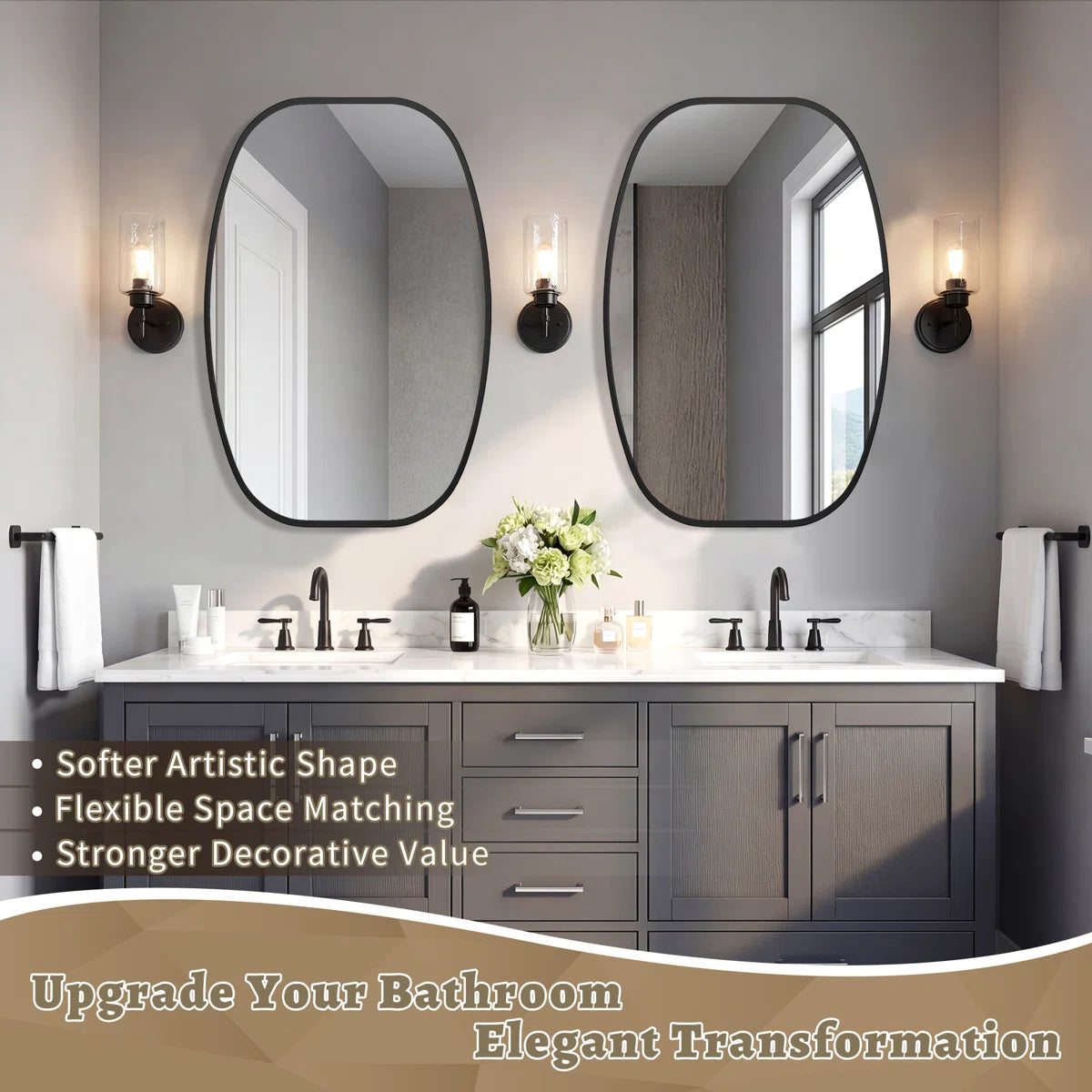 Oval Bathroom Vanity Mirror with Brushed Aluminum Alloy Frame, Decorative Wall Mirror, Horizontal or Vertical Mount for Bathroom, Bedroom, Living Room, Entryway