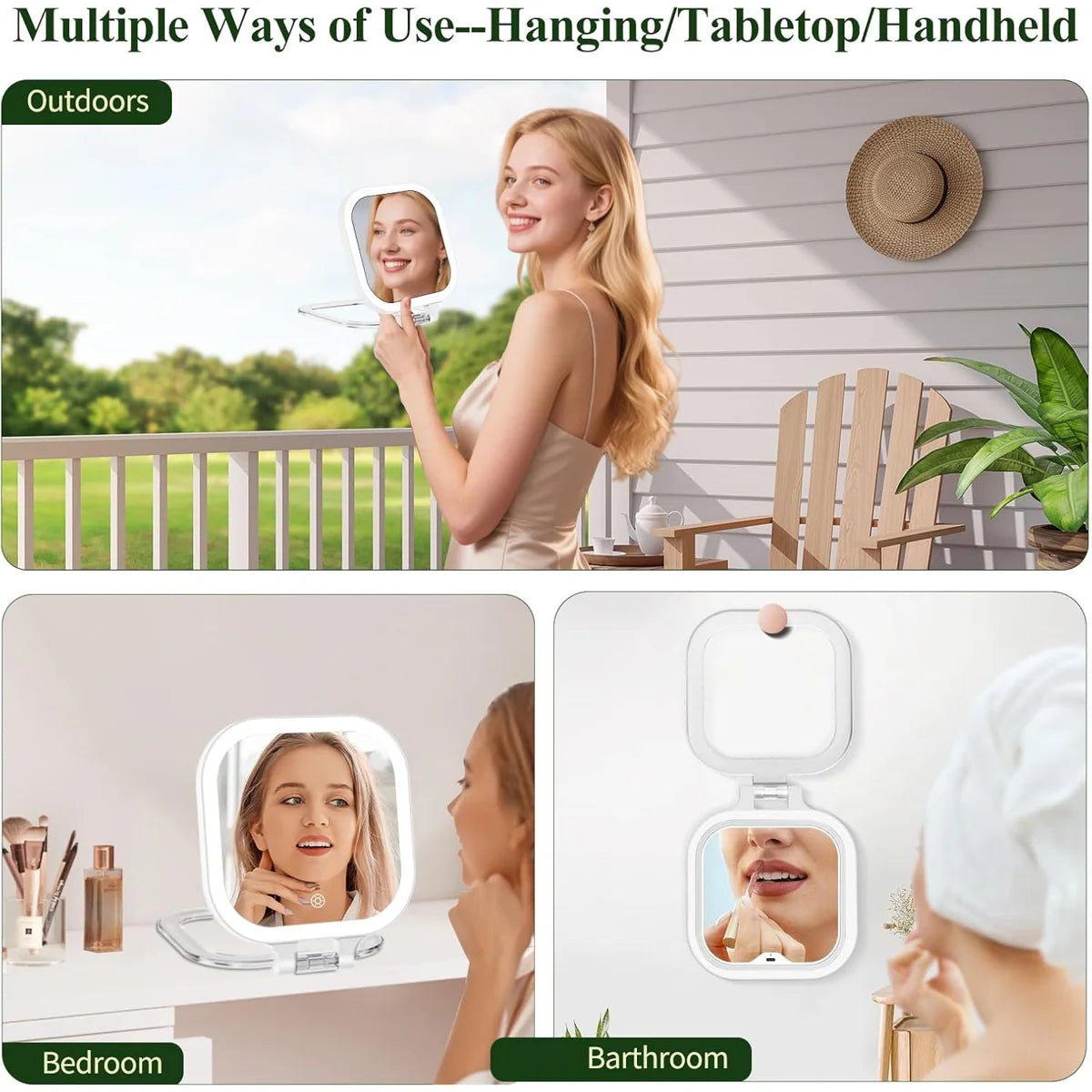 Lighted Travel Makeup Mirror – 10X Magnification, Rechargeable Double-Sided Vanity Mirror