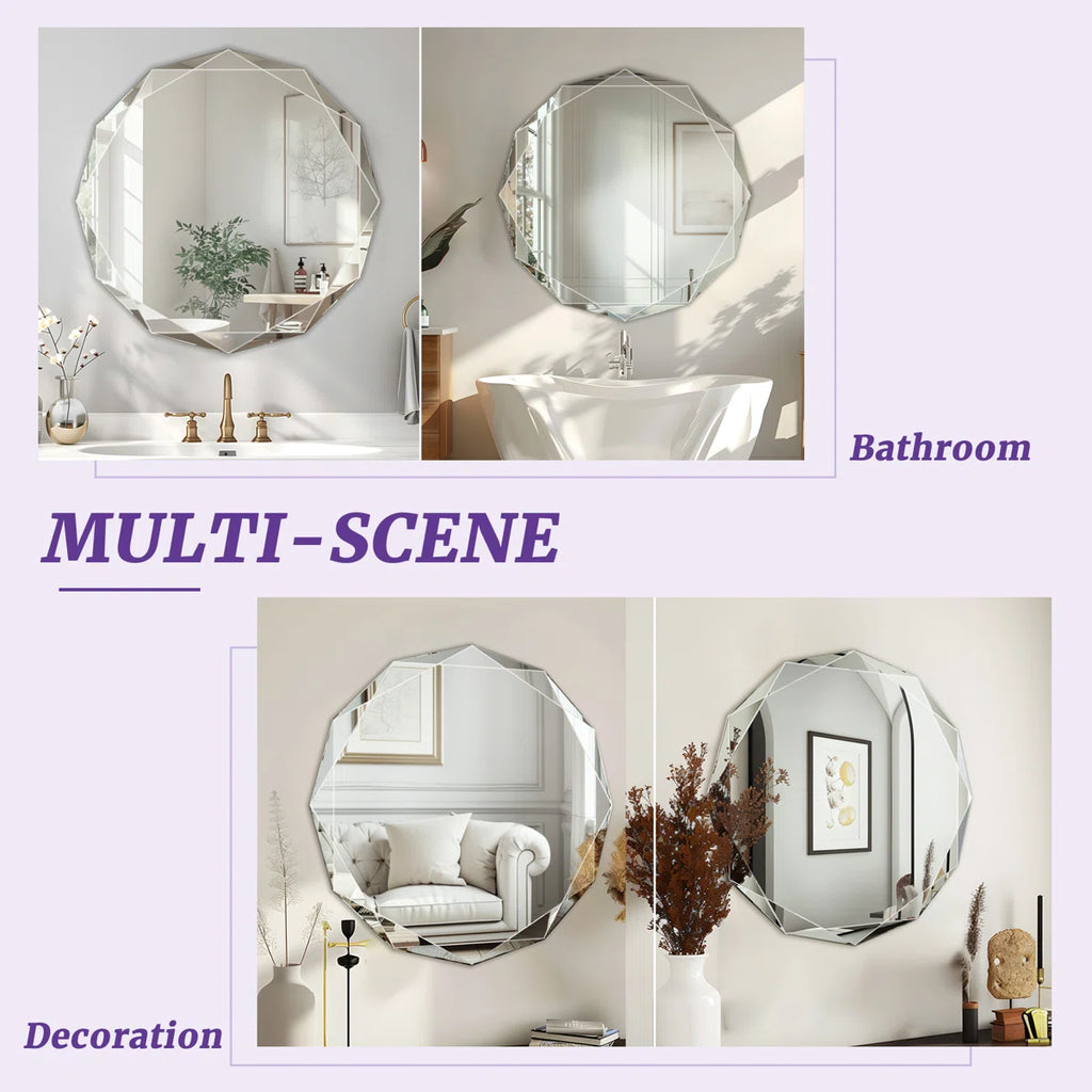 Beveled Frameless Bathroom Vanity Mirror Decorative Wall Accent Mirror