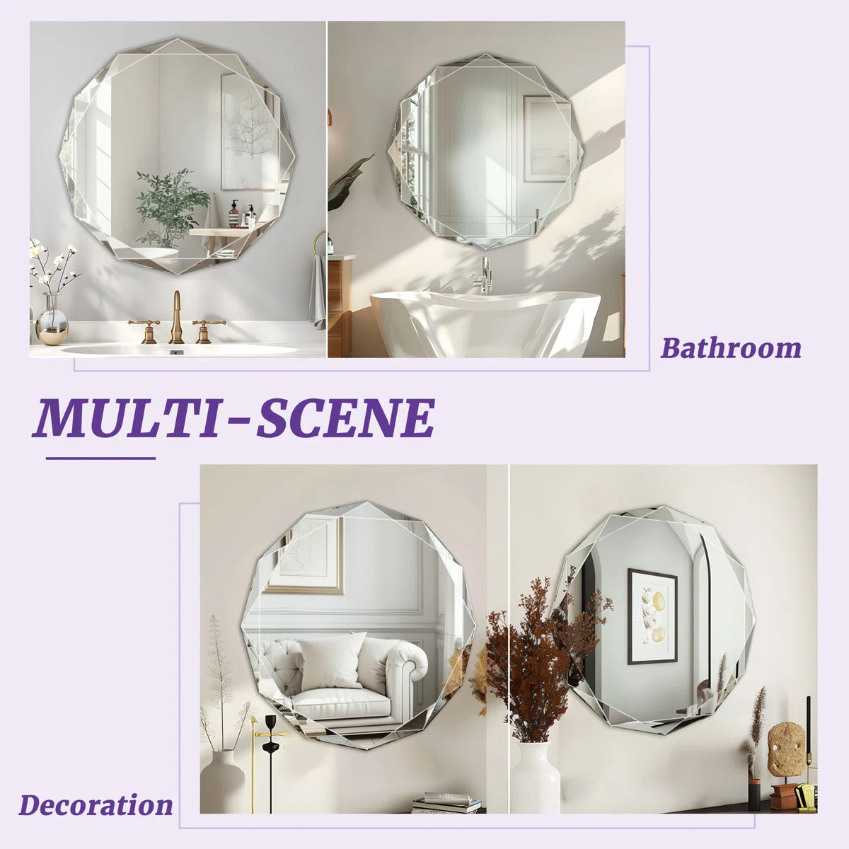 Beveled Frameless Bathroom Vanity Mirror Decorative Wall Accent Mirror
