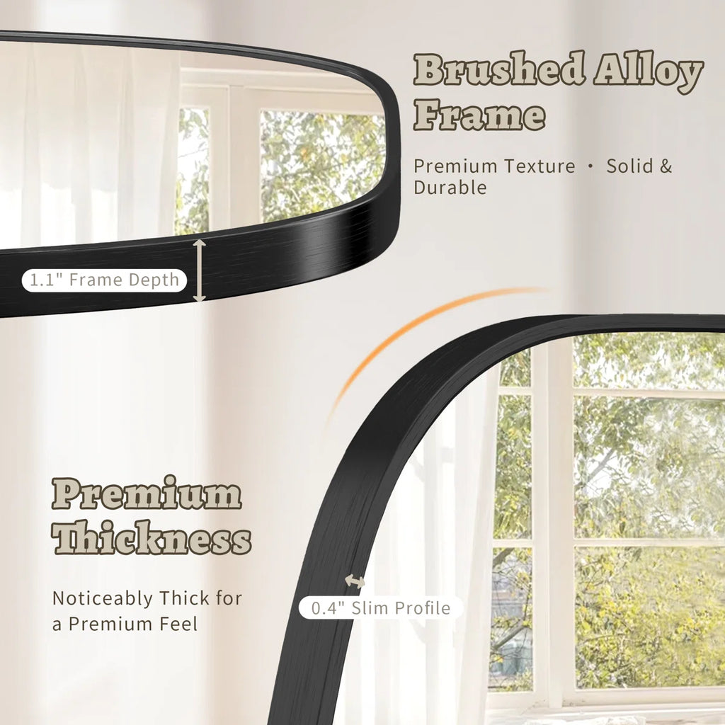 Oval Bathroom Vanity Mirror with Brushed Aluminum Alloy Frame, Decorative Wall Mirror, Horizontal or Vertical Mount for Bathroom, Bedroom, Living Room, Entryway